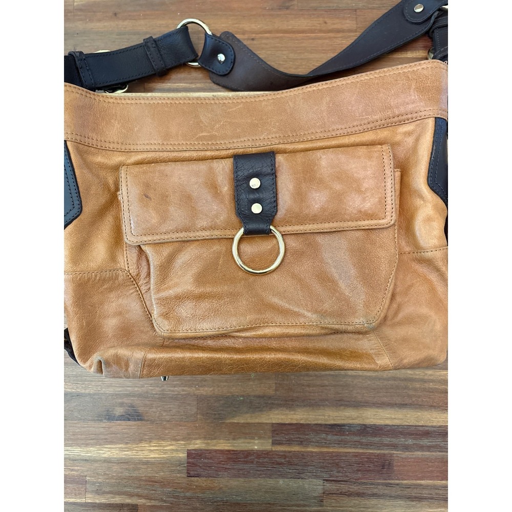 Tasche vintage Leather Shoulder Bag Women Medium Tan Brown Excellent Ring Detail - Picture 15 of 16